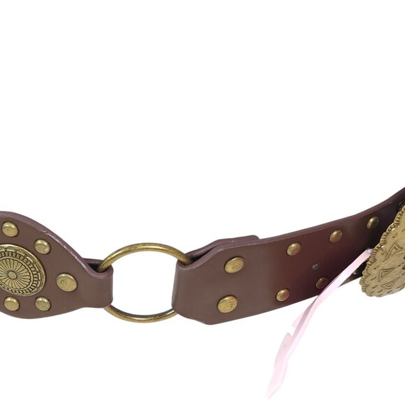 Truelove Brown Brass & Leather Belt with Brass Studs & Buckle L 1 1/2" Wide - Picture 10 of 16